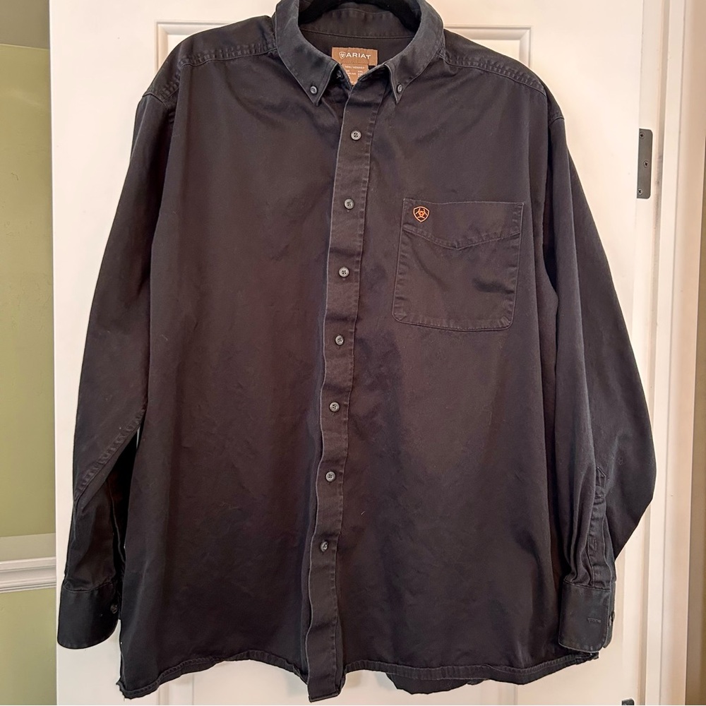 Ariat Men's Solid Twill Classic Fit Shirt Black Button Front Long Sleeve sz XXL - Picture 8 of 13